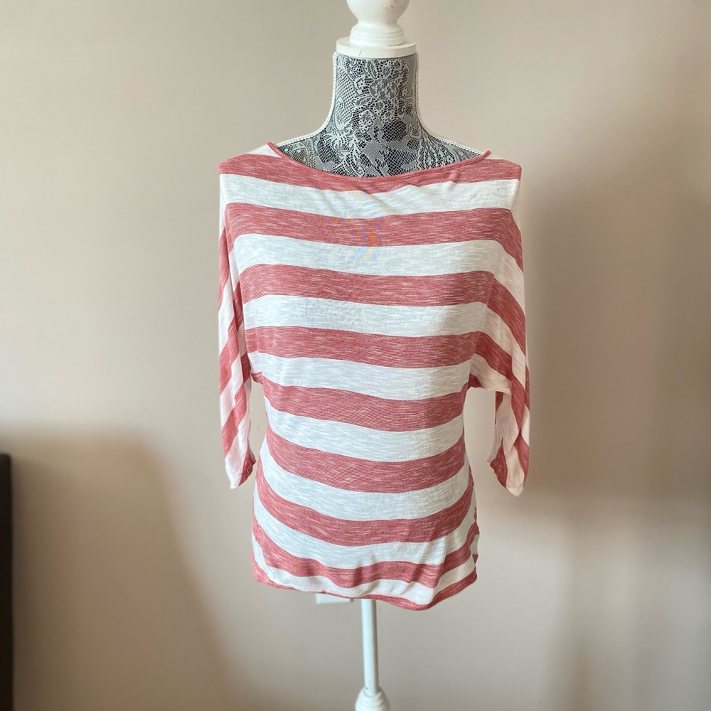 Aqua Women’s XS Pink Stripe 3/4 Sleeve Boatneck Top